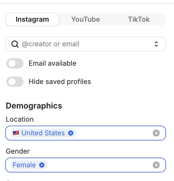 Modash filter – demographics