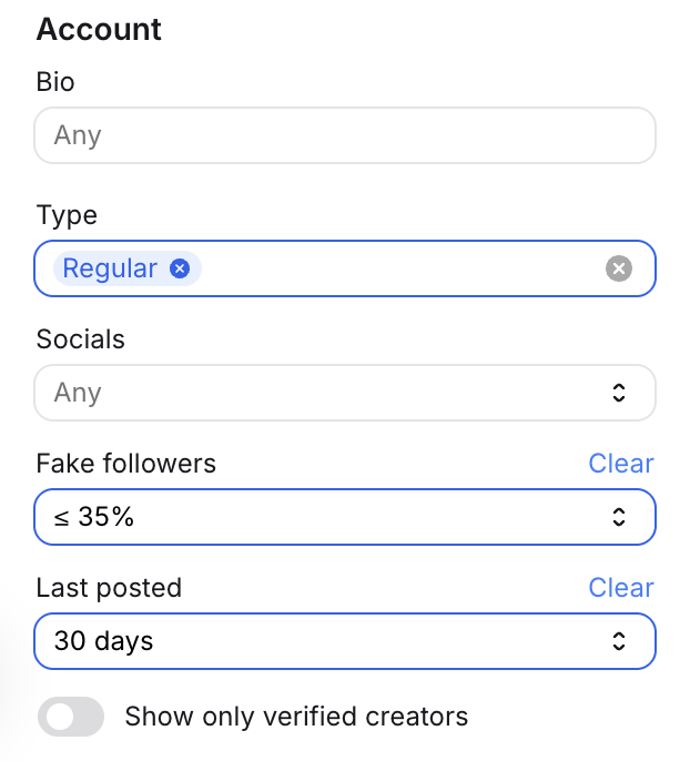 Modash filter – account quality